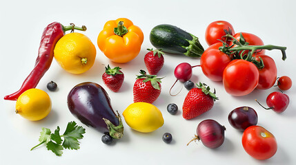 A variety of fresh vegetables and fruits in a colorful display.