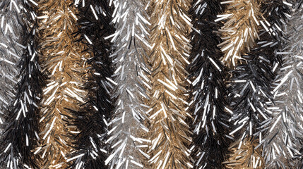 Wall Mural - shimmering tinsel garland texture with a blend of metallic charcoal, ash gray and ivory strands