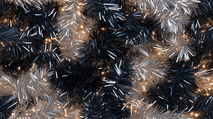 Wall Mural - shimmering tinsel garland texture with a blend of metallic charcoal, ash gray and ivory strands