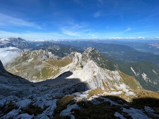 panorama from the mountain peak big mangart, strmec na predelu (triglav national park, slovenia) - p