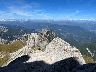 panorama from the mountain peak big mangart, strmec na predelu (triglav national park, slovenia) - p