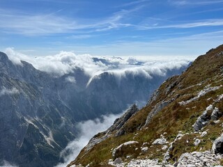 panorama from the mountain peak big mangart, strmec na predelu (triglav national park, slovenia) - p