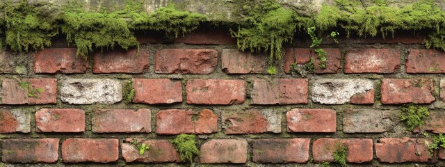 Wall Mural - Vintage red brick texture with moss and age-worn details 