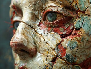 Canvas Print - Cracked Human Face: A Surreal Abstract Art Portrait