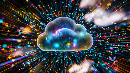 Wall Mural - a colorful cloud with a bright blue center