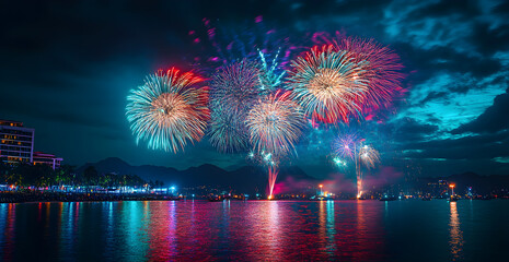 A beautiful night sky with fireworks lighting up the sky