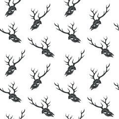 Sticker - Vector seamless pattern of hand drawn sketch doodle deer skull isolated on white background