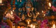 © Adi - A decorative statue of Ganesha surrounded by flowers and candles, symbolizing devotion.