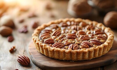 Wall Mural -  pecan pie with a blurred background, Generative AI 