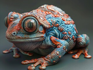 Sticker - Vibrant Blue and Orange Frog Close Up Photography