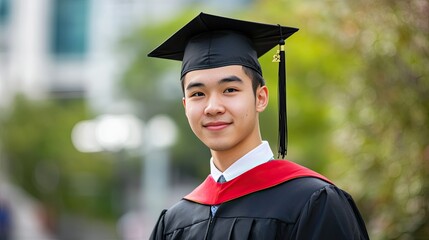 Successful graduate in cap and gown 