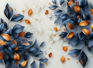 Wall Mural - Blue and Orange Leaves