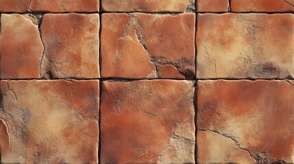 Wall Mural - Weathered terracotta tile texture with cracks 