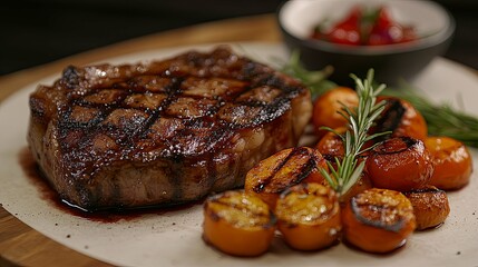 Wall Mural - Grilled Steak with Rosemary and Seared Tomatoes