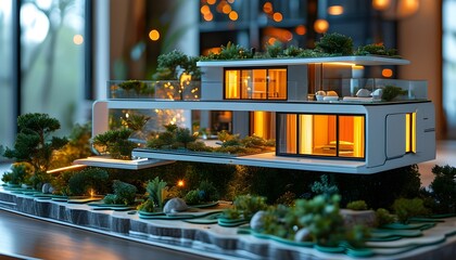 Futuristic digital house model featuring illuminated windows on a circuit board, symbolizing advanced smart home technology