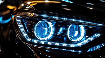 Wall Mural - Car Headlights Glowing Brightly