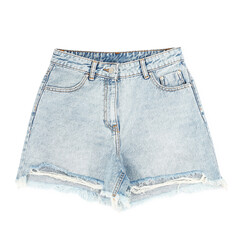 Poster - Stylish light blue denim shorts isolated on white, top view