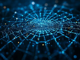 A mesmerizing close-up of a glowing blue web, showcasing intricate patterns and light reflections in a dark background.