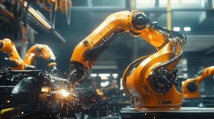 Robotic Welding Arms in an Automated Manufacturing Line