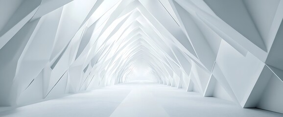 Wall Mural - Abstract white hallway with geometric shapes and light.