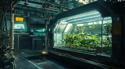 Sticker - A futuristic greenhouse with advanced technology for plant cultivation.