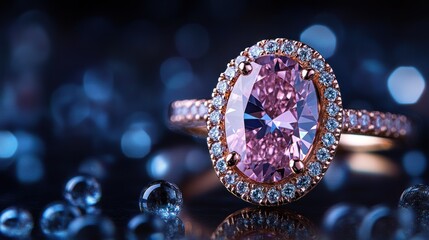 Wall Mural - A stunning pink gemstone ring surrounded by sparkling elements.