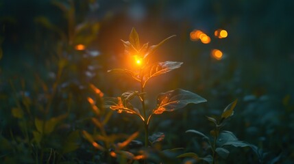 Poster - A glowing plant in a dimly lit environment, highlighting nature's beauty at dusk.