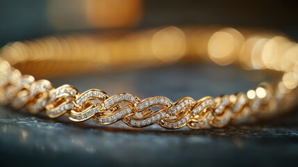 Wall Mural - A close-up of a gold bracelet adorned with sparkling stones, showcasing elegance and craftsmanship.