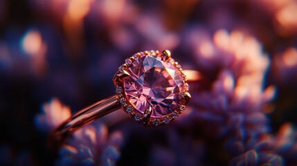 Wall Mural - A close-up of a beautiful pink gemstone ring set against a soft floral background.