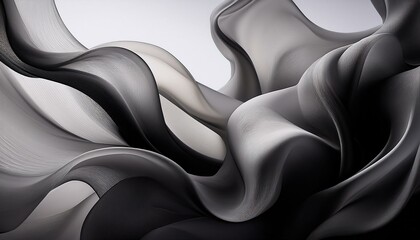 Wall Mural - Abstract black and white waves with smooth, flowing lines and subtle textures, creating a fluid and elegant visual effect.