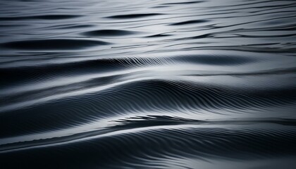 Close-up of calm water surface with soft rippling waves, showcasing smooth textures and gentle reflections in dark tones.