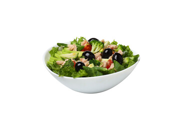 Wall Mural - PNG salad with tuna in a ceramic plate, isolated on white background.