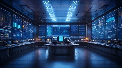 Refinery Control Room: The interior of a modern refinery control room, with operators monitoring an array of digital screens and control panels. The screens display real-time data on the refining