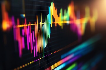 A vibrant audio waveform illustration representing sound frequencies with colorful spikes and dips in a dynamic visual format.