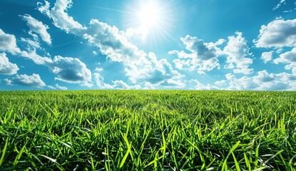 Canvas Print - Sunny Meadow with Fluffy Clouds