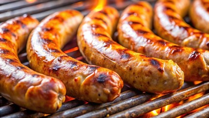 Poster - Close-up of juicy hot Italian sausage links on a grill, food, grilling, summer, barbecue, fresh, meat, spicy, delicious