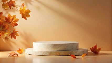 Wall Mural - Elegant autumn stone podium with minimalist design for beauty promotion , autumn, stone, podium, minimalist