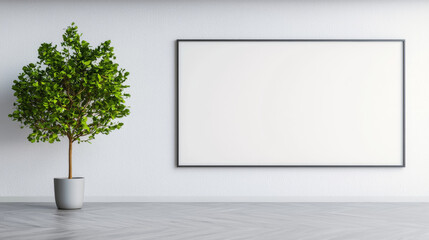 Canvas Print - A large blank canvas hangs on a white wall, ready for artwork.