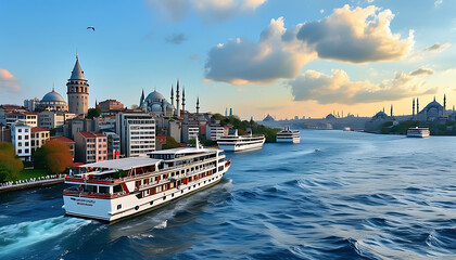 Sticker - Boat cruise with unique Asian-European style in Istanbul Strait