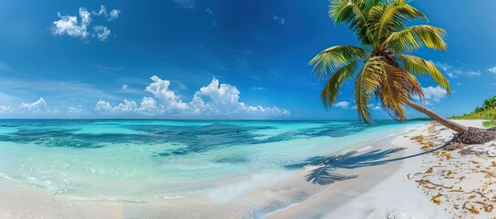 Poster - Tropical Paradise: Palm Tree Overlooking Pristine Beach