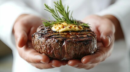 Wall Mural - Close-up of a Perfectly Grilled Steak with Rosemary and Butter