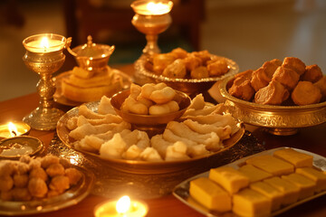 Wall Mural - An elaborate thali with sweets and snacks for Diwali