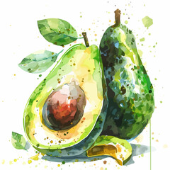 Wall Mural - Watercolor hand-drawn avocado slice isolated on a white background, vector avocado illustration.
slice avocado with splash color, watercolor style