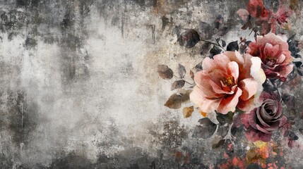 Sticker - Vintage Floral Background with Peony Flowers