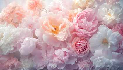 Sticker - Soft, blooming peonies and roses in pastel shades, adding a delicate and feminine touch