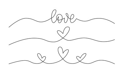 Naklejka na meble Line Art Design Elements for Banner. Editable Stroke Lines with Hearts and Word Love.