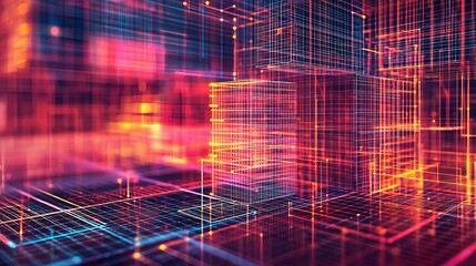 Vibrant abstract background featuring glowing lines and cubes, representing digital data and modern technology concepts.