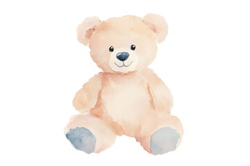 a teddy bear is sitting on a white background. the bear is smiling and he is happy