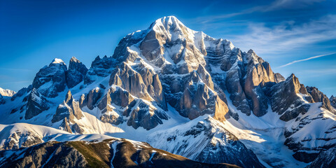 Snowy Marmolada Mountain peak in the Italian Alps with clear blue sky , winter, snow, Marmolada, mountain, peak, Italian Alps