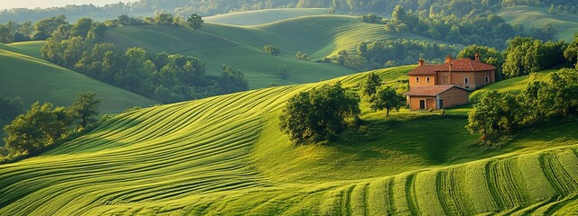 Wall Mural - A Rustic Farmhouse nestled amidst rolling green hills